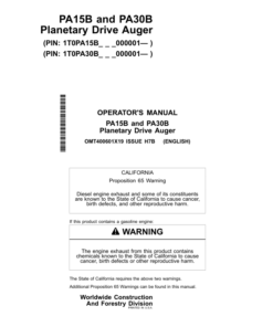 John Deere PA15B, PA30B Worksite Pro Attachments Operator's Manuals (OMT400601X19)