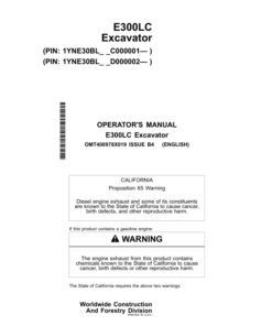 John Deere E300LC Excavators Operator's Manuals (OMT400978X019)