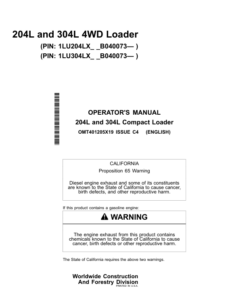 John Deere 204L, 304L Loaders Operator's Manuals (OMT401205X19)
