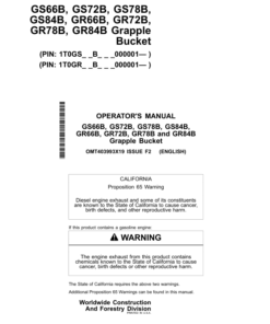 John Deere GS66B, GS72B, GS78B, GS84B, GR72B, GR84B, GR66B, GR78B Worksite Pro Attachments Operator's Manuals (OMT403993X19)