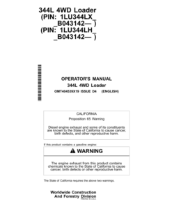 John Deere 344L Loaders Operator's Manuals (OMT404539X19)