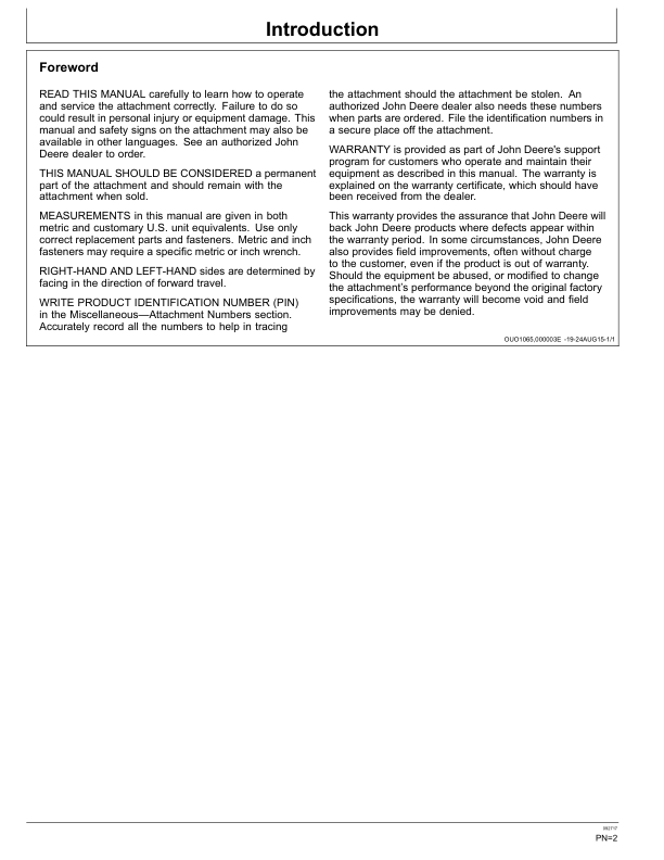 John Deere RB72, RB84, RB96 Worksite Pro Attachments Operator's Manuals (OMT404932X19) - Image 2