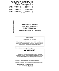 John Deere PC4, PC7, PC10 Attachments Operator's Manuals (OMT405711X19)