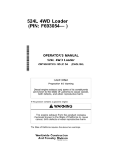 John Deere 524L Loaders Operator's Manuals (OMT406387X19)