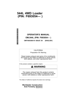 John Deere 544L Loaders Operator's Manuals (OMT406388X19)