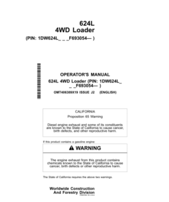 John Deere 624L Loaders Operator's Manuals (OMT406389X19)