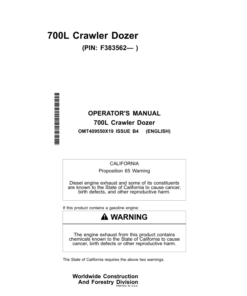 John Deere 700L Crawler Dozers Operator's Manuals (OMT409550X19)