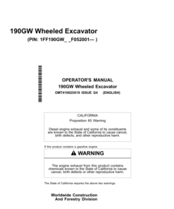 John Deere 190GW Excavators Operator's Manuals (OMT410025X19)