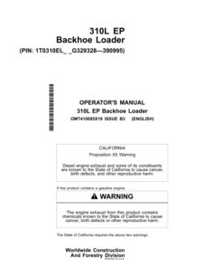 John Deere 310L EP Backhoe Loaders Operator's Manuals (OMT410085X19)