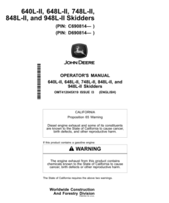 John Deere 640L-II, 648L-II, 748L-II, 848L-II, 948L-II Wheeled Feller Bunchers Operator's Manuals (OMT412045X19)