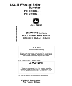 John Deere 643L-II Wheeled Feller Bunchers Operator's Manuals (OMT412052X19)