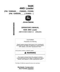 John Deere 944K Loaders Operator's Manuals (OMT414138X19)