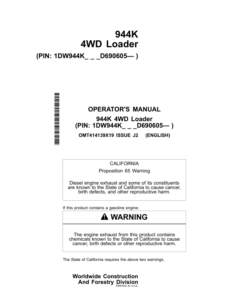 John Deere 944K Loaders Operator's Manuals (OMT414139X19)