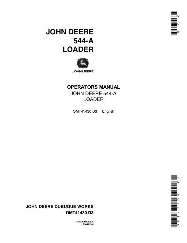 John Deere 544A Loaders Operator's Manuals (OMT41430)