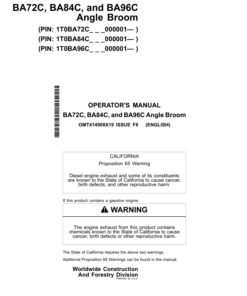 John Deere BA72C, BA84C, BA96C Worksite Pro Attachments Operator's Manuals (OMT414908X19)