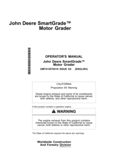 John Deere SMARTGRADE, 620GP, 622GP, 670GP, 672GP, 770GP, 772GP, 870GP, 872GP Motor Graders Operator's Manuals (OMT415570X19)
