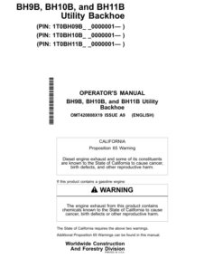 John Deere BH9B, BH10B, BH11B Worksite Pro Attachments Operator's Manuals (OMT420808X19)