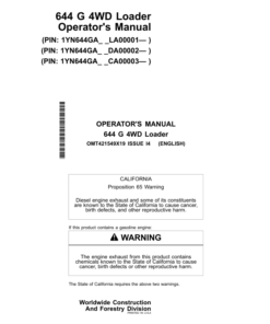 John Deere 644 G Loaders Operator's Manuals (OMT421549X19)