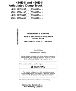John Deere 410E-II, 460E-II Articulated Dump Trucks Operator's Manuals (OMT424947X19)