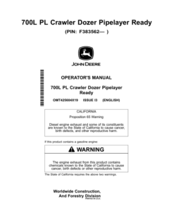 John Deere 700L PL Crawler Dozers Operator's Manuals (OMT425604X19)