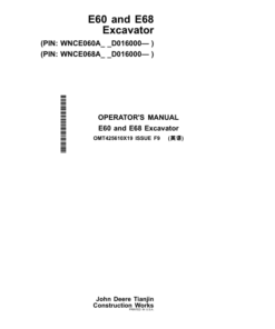 John Deere E60, E68 Excavators Operator's Manuals (OMT425610X19)