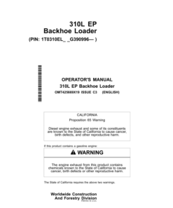 John Deere 310L EP Backhoe Loaders Operator's Manuals (OMT425669X19)