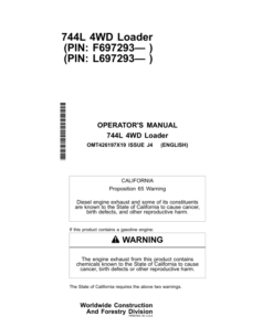 John Deere 744L Loaders Operator's Manuals (OMT426197X19)