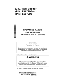 John Deere 824L Loaders Operator's Manuals (OMT426198X19)