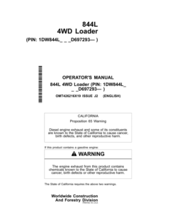 John Deere 844L Loaders Operator's Manuals (OMT426216X19)