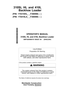 John Deere 310SL HL, 410L Backhoe Loaders Operator's Manuals (OMT426488X19)
