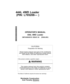 John Deere 444L Loaders Operator's Manuals (OMT426944X19)