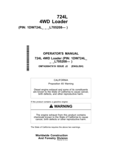 John Deere 724L Loaders Operator's Manuals (OMT426947X19)