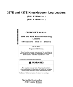 John Deere 337E, 437E Knuckleboom Loader Operator's Manuals (OMT433263X019)