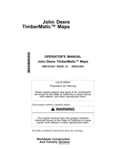 John Deere TIMBERMATIC MAPS, ALL MODELS Tracked Feller Bunchers Operator's Manuals (OMT433361)