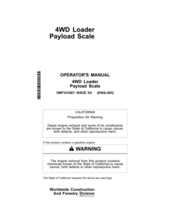 John Deere 744L, 824L, 844L, 844LAH Loaders Operator's Manuals (OMT433567)