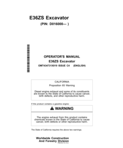 John Deere E36ZS Excavators Operator's Manuals (OMT434731X019)