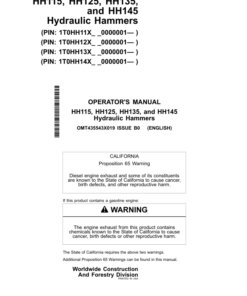 John Deere HH115, HH125, HH135, HH145 Hydraulic Hammers Operator's Manuals (OMT435543X019)