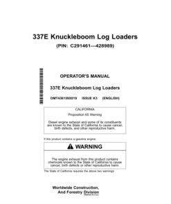 John Deere 337E Knuckleboom Loader Operator's Manuals (OMT436159X019)