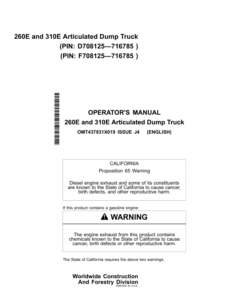John Deere 260E, 310E Articulated Dump Trucks Operator's Manuals (OMT437831X019)