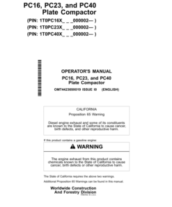 John Deere PC16, PC23, PC40 Attachments Operator's Manuals (OMT442369X019)