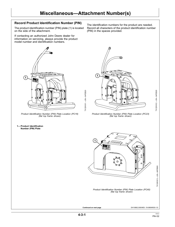 John Deere PC16, PC23, PC40 Attachments Operator's Manuals (OMT442369X019) - Image 2