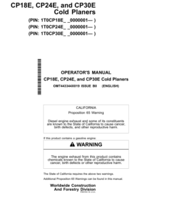 John Deere CP18E, CP24E, CP30E Worksite Pro Attachments Operator's Manuals (OMT443344X019)