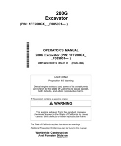 John Deere 200G Excavators Operator's Manuals (OMT443618X019)