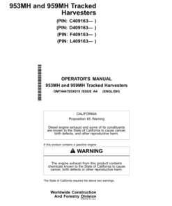 John Deere 953MH, 959MH Tracked Harvesters Operator's Manuals (OMT444765X019)