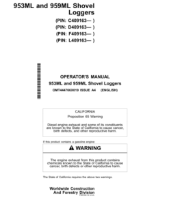 John Deere 953ML, 959ML Shovel Logger Operator's Manuals (OMT444766X019)