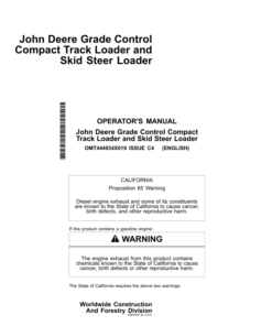 John Deere 333G Skid Steers Operator's Manuals (OMT444934X019)