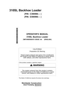 John Deere 310SL Backhoe Loaders Operator's Manuals (OMT446059X019)