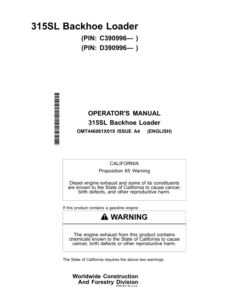 John Deere 315SL Backhoe Loaders Operator's Manuals (OMT446061X019)