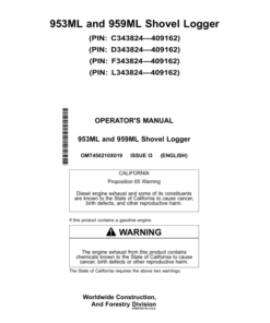 John Deere 953ML, 959ML Shovel Logger Operator's Manuals (OMT450210X019)
