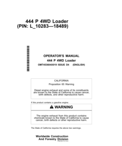 John Deere 444 P Loaders Operator's Manuals (OMT453604X019)